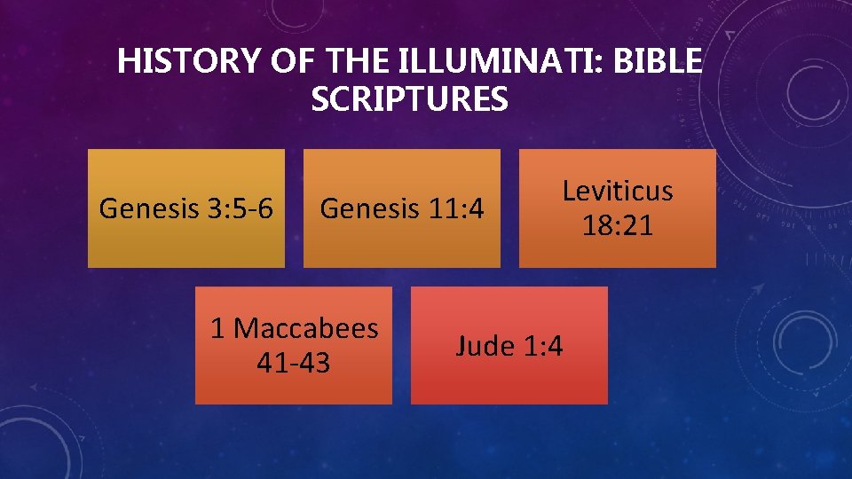 HISTORY OF THE ILLUMINATI: BIBLE SCRIPTURES Genesis 3: 5 -6 Genesis 11: 4 1