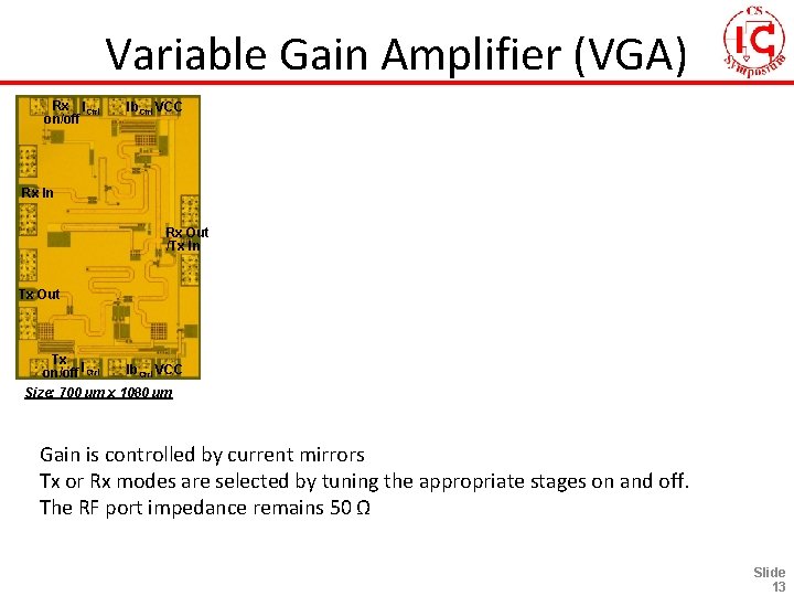 Variable Gain Amplifier (VGA) Rx ICtrl on/off Ib. Ctrl VCC Rx In Rx Out
