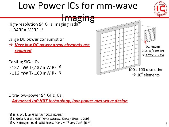 Low Power ICs for mm-wave Imaging High-resolution 94 GHz imaging radar - DARPA MFRF