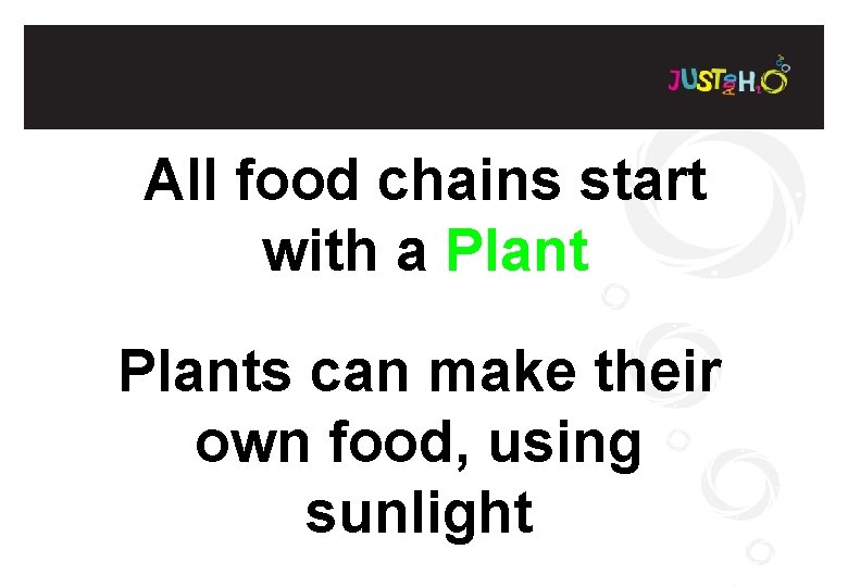 All food chains start with a Plants can make their own food, using sunlight