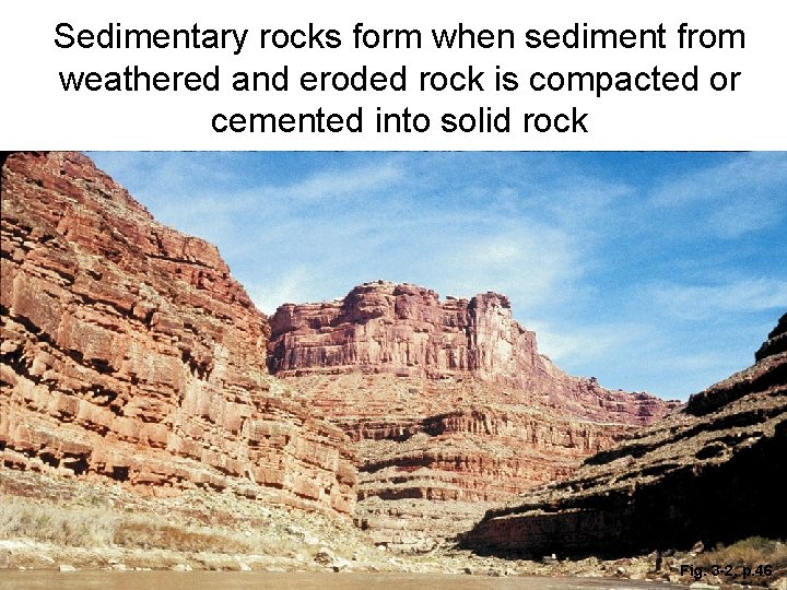 Sedimentary rocks form when sediment from weathered and eroded rock is compacted or cemented