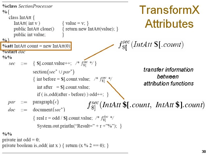 Transform. X Attributes transfer information between attribution functions 30 Transform. X Attributes transfer information between attribution functions 30
