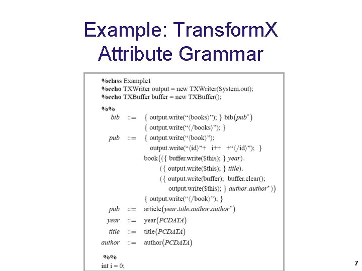 Example: Transform. X Attribute Grammar 7 Example: Transform. X Attribute Grammar 7