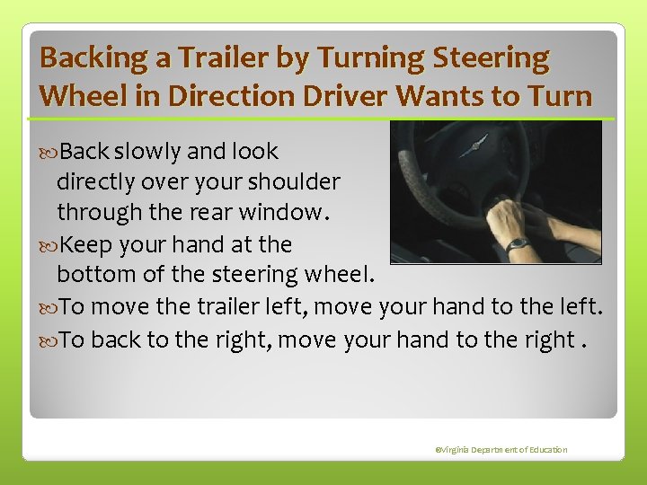 Backing a Trailer by Turning Steering Wheel in Direction Driver Wants to Turn Back