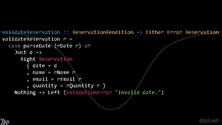 validate. Reservation : : Reservation. Rendition -> Either Error Reservation validate. Reservation r =