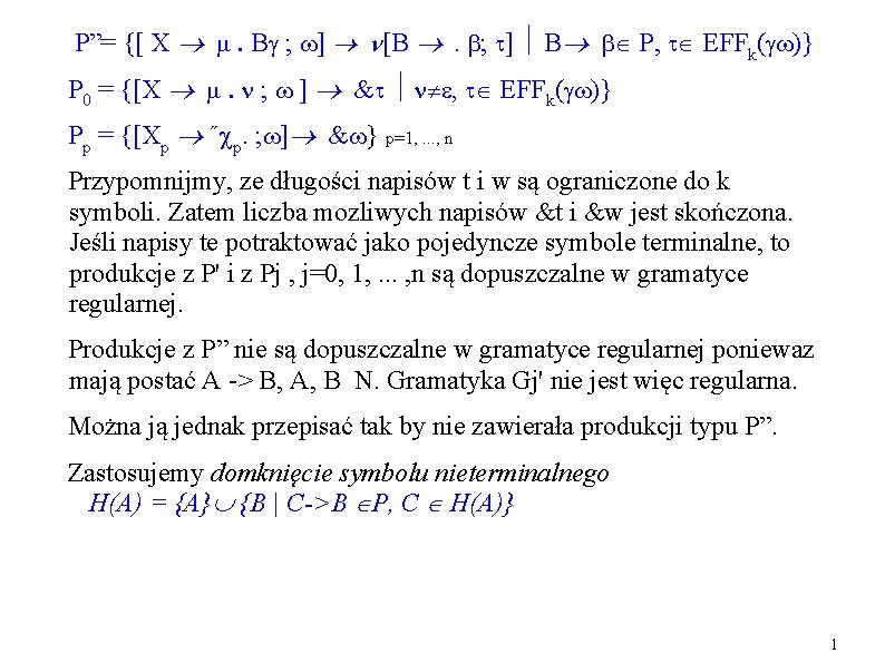 P”= {[ X ; ] [B ; ] B P, EFFk( )} P 0