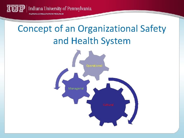 PA/OSHA CONSULTATION PROGRAM Concept of an Organizational Safety and Health System Operational Managerial Cultural