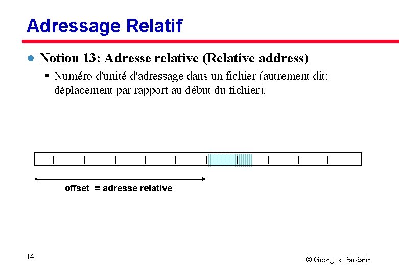 Adressage Relatif l Notion 13: Adresse relative (Relative address) § Numéro d'unité d'adressage dans