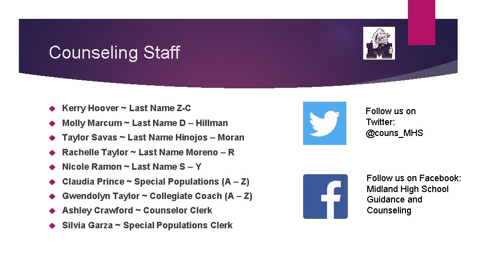 Counseling Staff Kerry Hoover ~ Last Name Z-C Molly Marcum ~ Last Name D