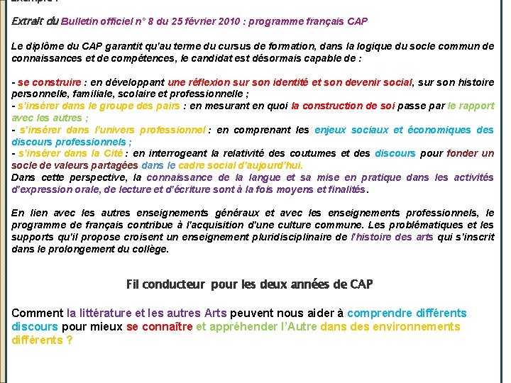 Exemple : Extrait du Bulletin officiel n° 8 du 25 février 2010 : programme