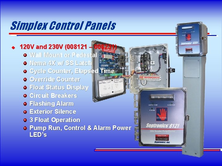 Simplex Control Panels u 120 V and 230 V (008121 – 008231) Wall Mount