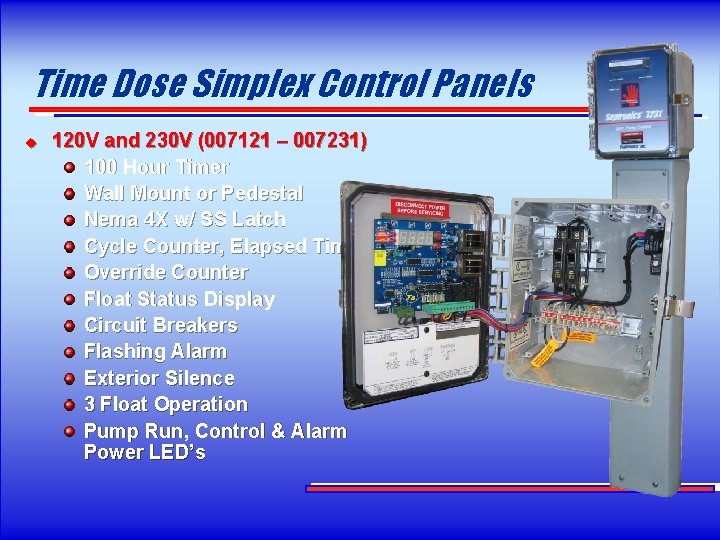 Time Dose Simplex Control Panels u 120 V and 230 V (007121 – 007231)