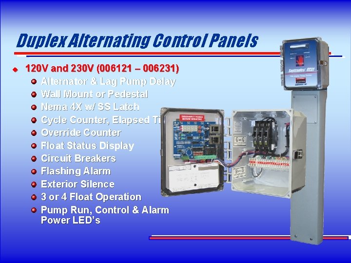 Duplex Alternating Control Panels u 120 V and 230 V (006121 – 006231) Alternator