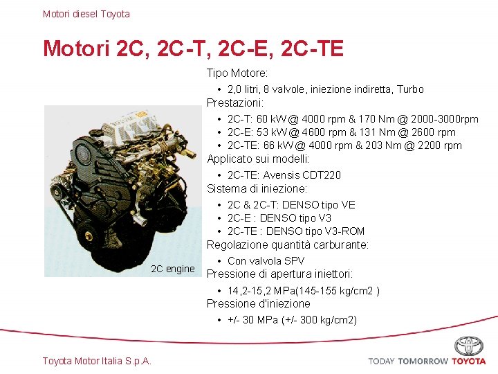 Motori diesel Toyota Motori 2 C, 2 C-T, 2 C-E, 2 C-TE 2 C