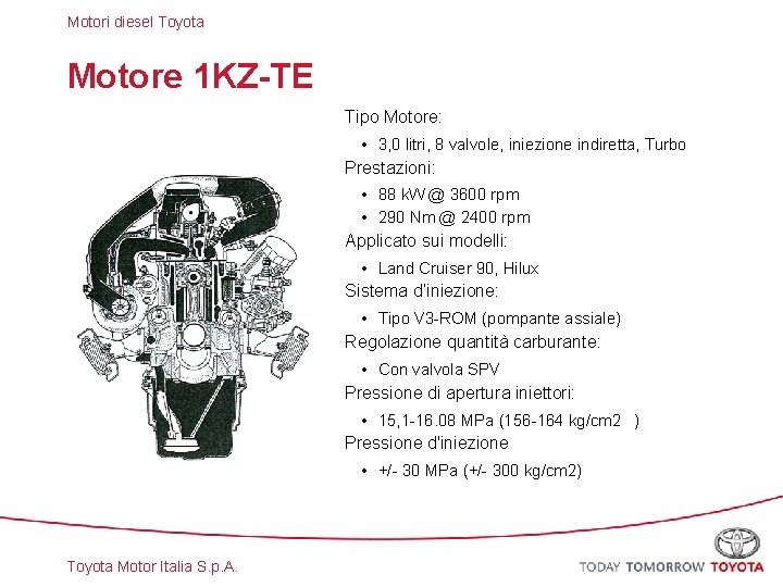 Motori diesel Toyota Motore 1 KZ-TE Tipo Motore: • 3, 0 litri, 8 valvole,
