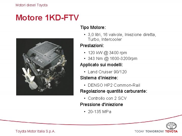 Motori diesel Toyota Motore 1 KD-FTV Tipo Motore: • 3, 0 litri, 16 valvole,