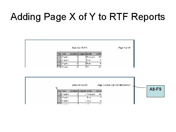 Adding Page X of Y to RTF Reports Alt-F 9 