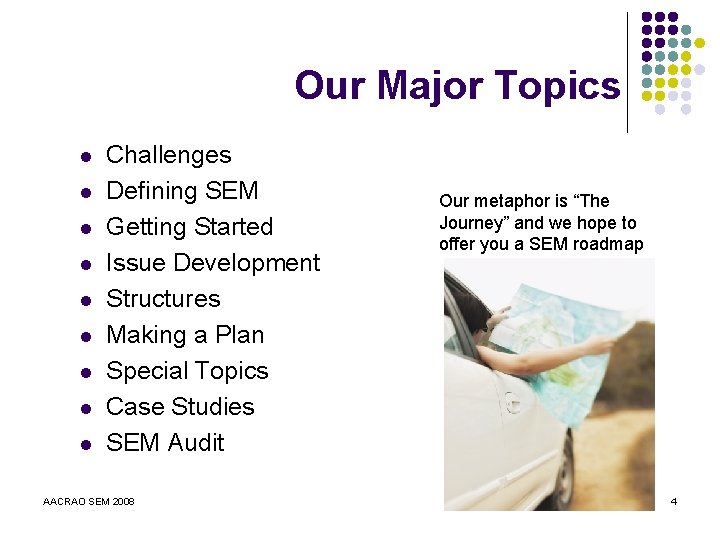 Our Major Topics l l l l l Challenges Defining SEM Getting Started Issue