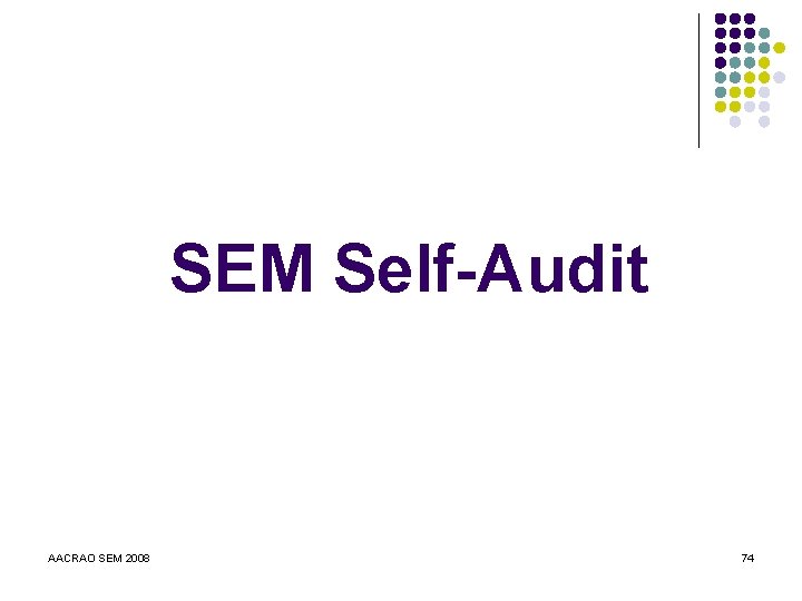 SEM Self-Audit AACRAO SEM 2008 74 