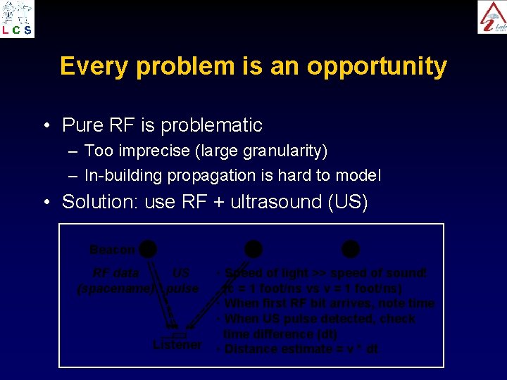 Every problem is an opportunity • Pure RF is problematic – Too imprecise (large