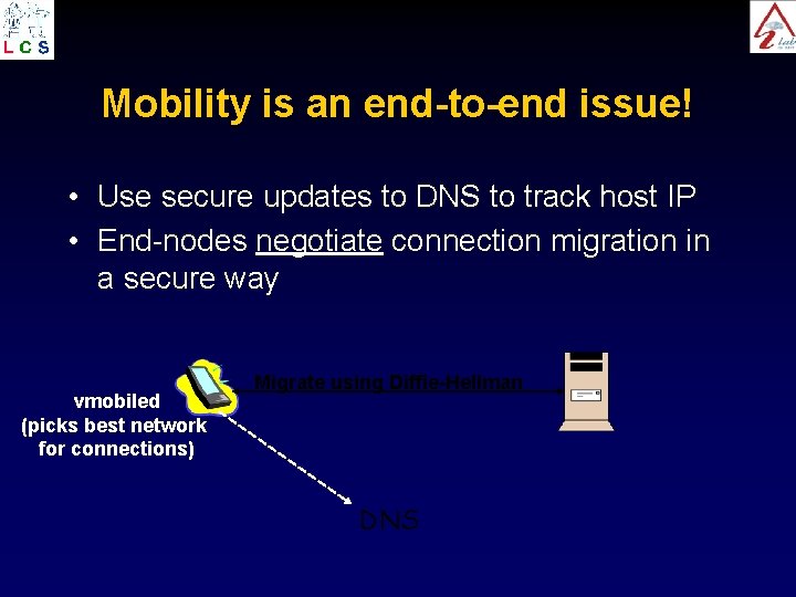 Mobility is an end-to-end issue! • Use secure updates to DNS to track host