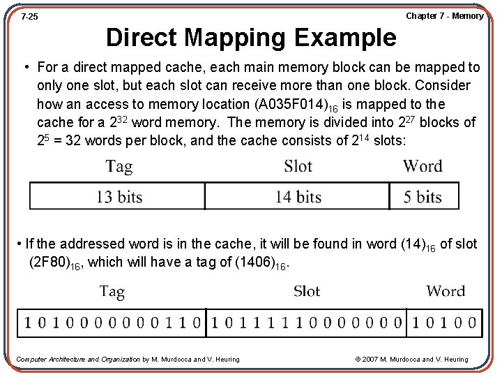 Chapter 7 - Memory 7 -25 Direct Mapping Example • For a direct mapped