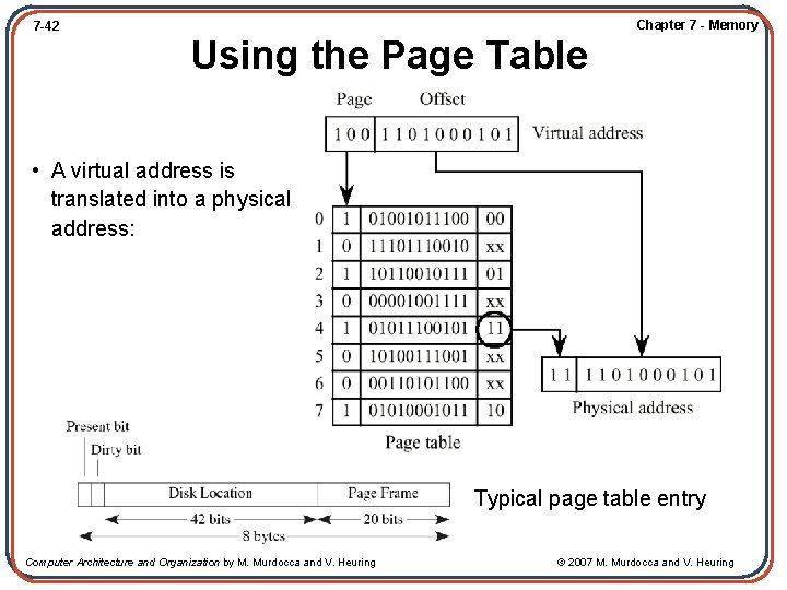 Chapter 7 - Memory 7 -42 Using the Page Table • A virtual address