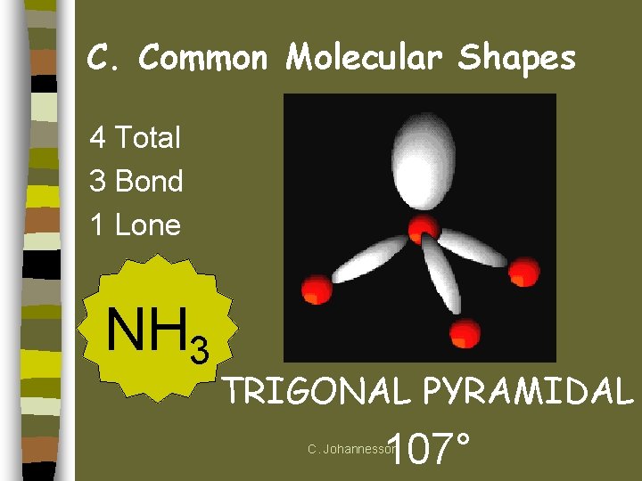 C. Common Molecular Shapes 4 Total 3 Bond 1 Lone NH 3 TRIGONAL PYRAMIDAL