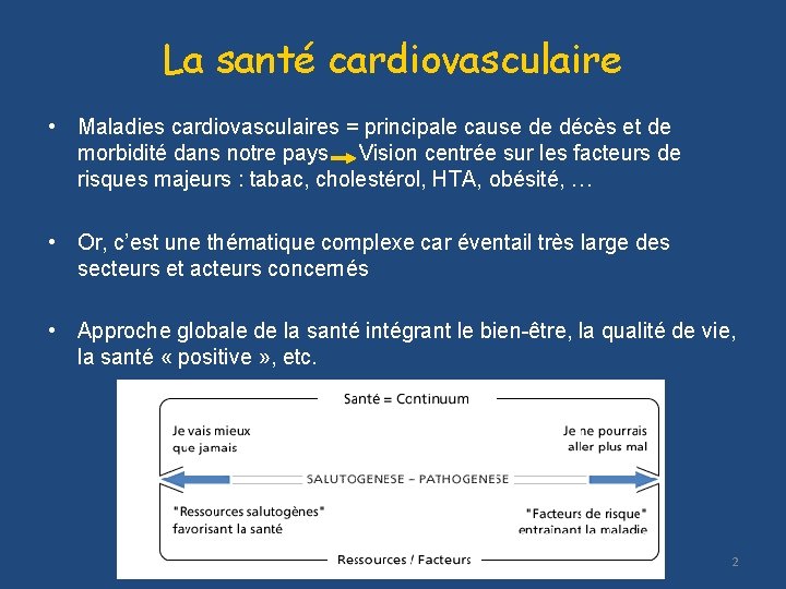 La santé cardiovasculaire • Maladies cardiovasculaires = principale cause de décès et de morbidité