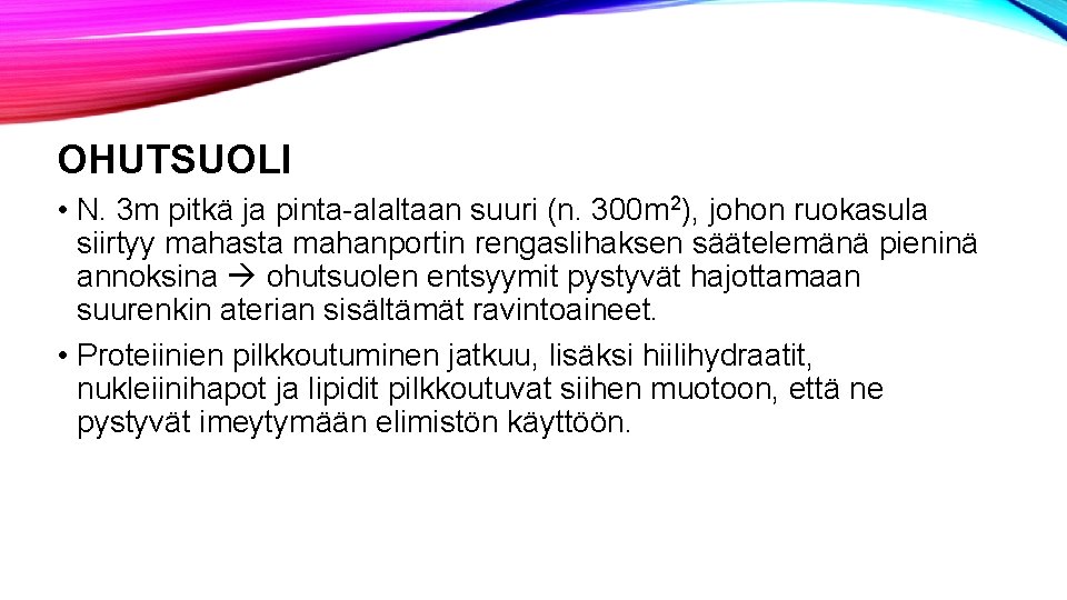 OHUTSUOLI • N. 3 m pitkä ja pinta-alaltaan suuri (n. 300 m 2), johon