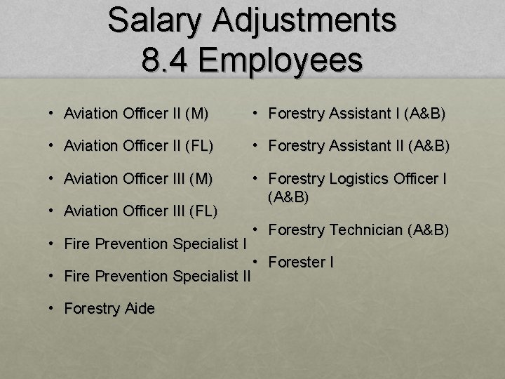 Salary Adjustments 8. 4 Employees • Aviation Officer II (M) • Forestry Assistant I