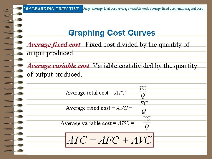 10. 5 LEARNING OBJECTIVE Graph average total cost, average variable cost, average fixed cost,