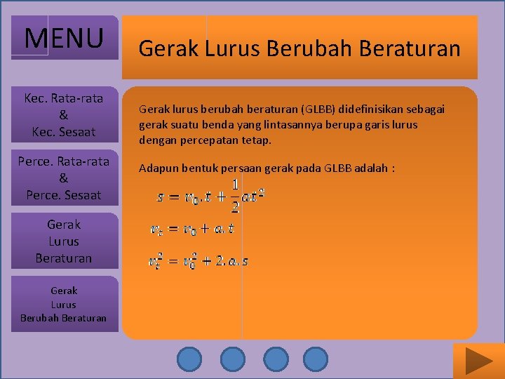 MENU Kec. Rata-rata & Kec. Sesaat Perce. Rata-rata & Perce. Sesaat Gerak Lurus Beraturan