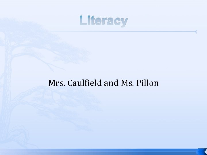 Literacy Mrs. Caulfield and Ms. Pillon Literacy Mrs. Caulfield and Ms. Pillon