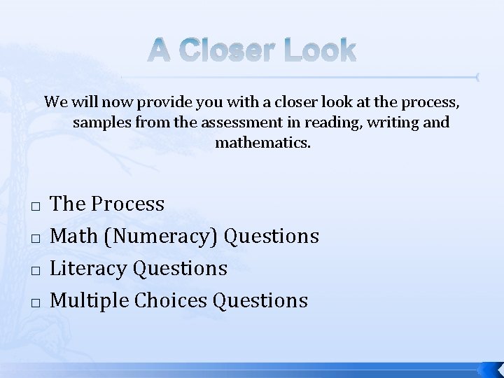 A Closer Look We will now provide you with a closer look at the A Closer Look We will now provide you with a closer look at the