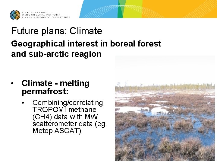 Future plans: Climate Geographical interest in boreal forest and sub-arctic reagion • Climate -