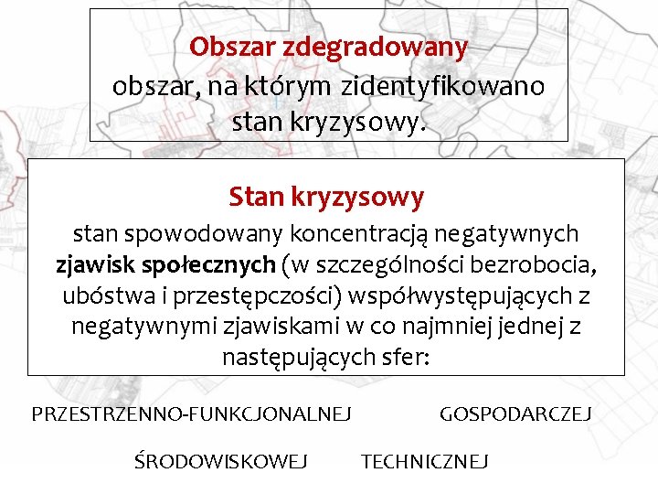 Obszar zdegradowany obszar, na którym zidentyfikowano stan kryzysowy. Stan kryzysowy stan spowodowany koncentracją negatywnych