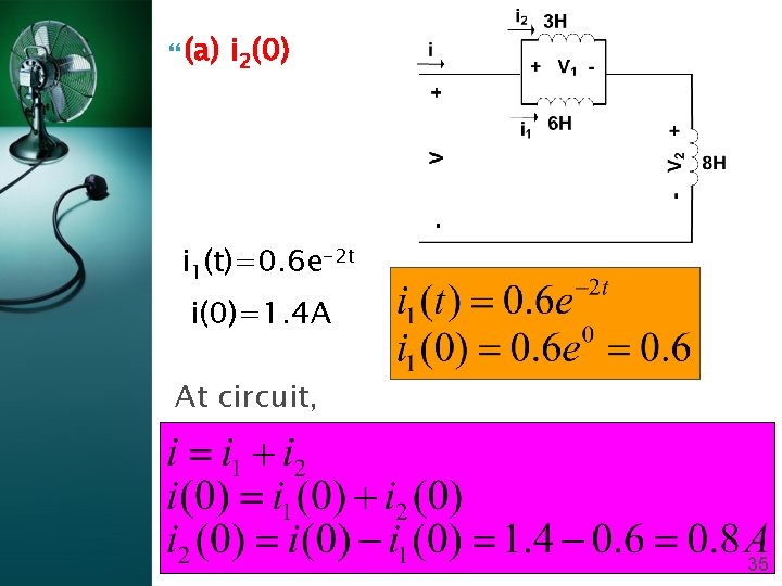  (a) i 2(0) i 1(t)=0. 6 e-2 t i(0)=1. 4 A At circuit,