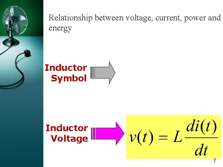 Relationship between voltage, current, power and energy Inductor Symbol Inductor Voltage 7 