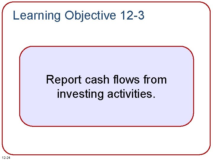 Learning Objective 12 -3 Report cash flows from investing activities. 12 -24 Learning Objective 12 -3 Report cash flows from investing activities. 12 -24