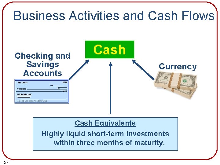 Business Activities and Cash Flows Checking and Savings Accounts Cash Currency Cash Equivalents Highly Business Activities and Cash Flows Checking and Savings Accounts Cash Currency Cash Equivalents Highly