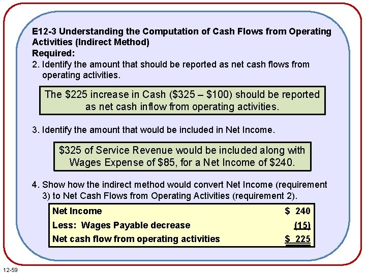 E 12 -3 Understanding the Computation of Cash Flows from Operating Activities (Indirect Method) E 12 -3 Understanding the Computation of Cash Flows from Operating Activities (Indirect Method)