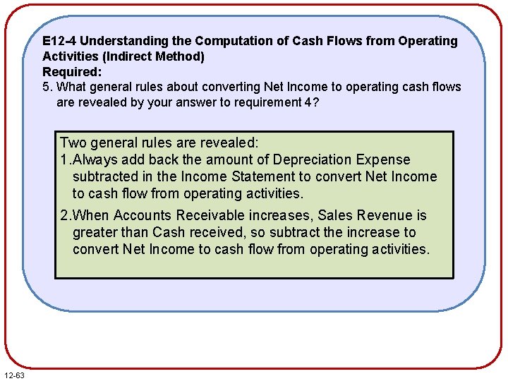 E 12 -4 Understanding the Computation of Cash Flows from Operating Activities (Indirect Method) E 12 -4 Understanding the Computation of Cash Flows from Operating Activities (Indirect Method)