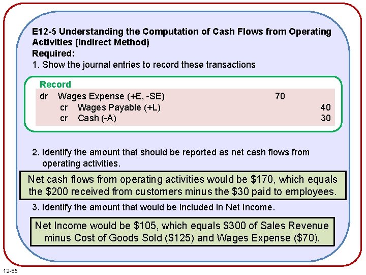E 12 -5 Understanding the Computation of Cash Flows from Operating Activities (Indirect Method) E 12 -5 Understanding the Computation of Cash Flows from Operating Activities (Indirect Method)