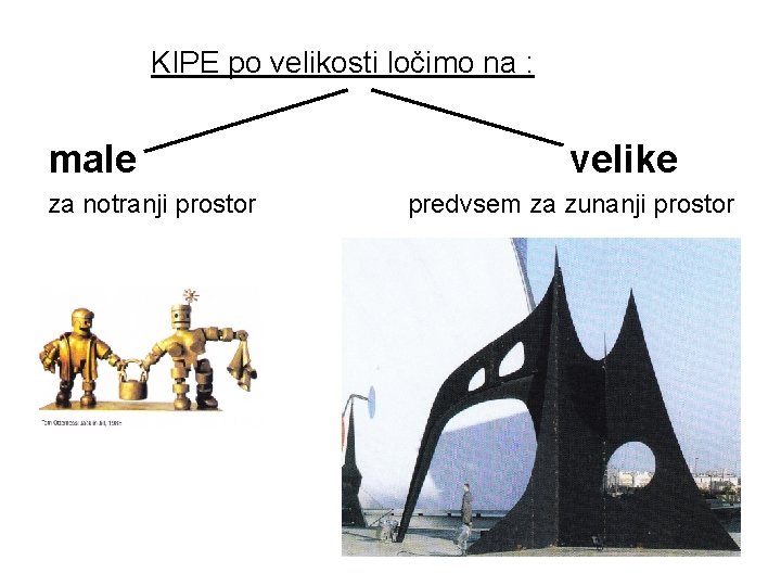 KIPE po velikosti ločimo na : male za notranji prostor velike predvsem za zunanji