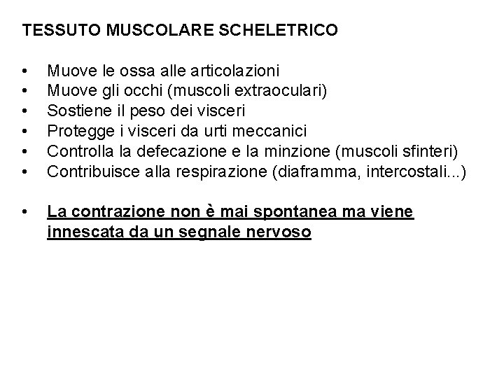 TESSUTO MUSCOLARE SCHELETRICO • • • Muove le ossa alle articolazioni Muove gli occhi