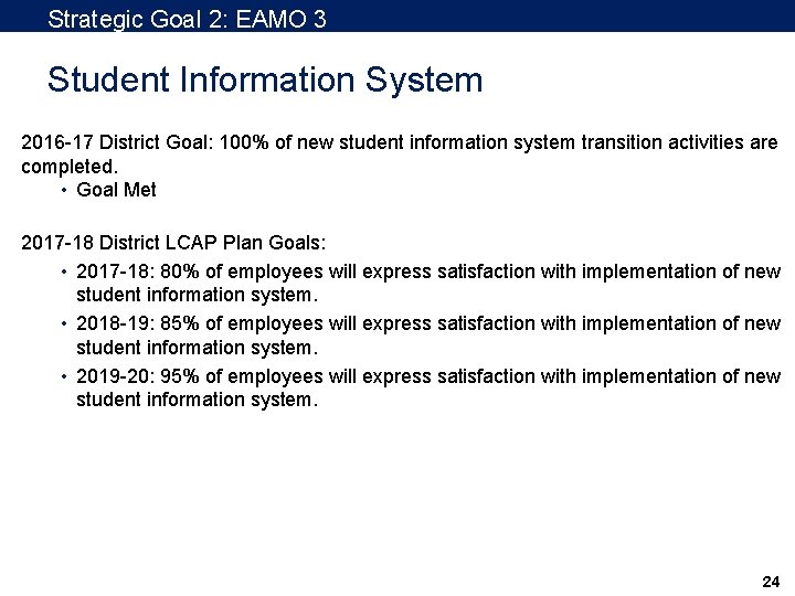 Strategic Goal 2: EAMO 3 Student Information System 2016 -17 District Goal: 100% of