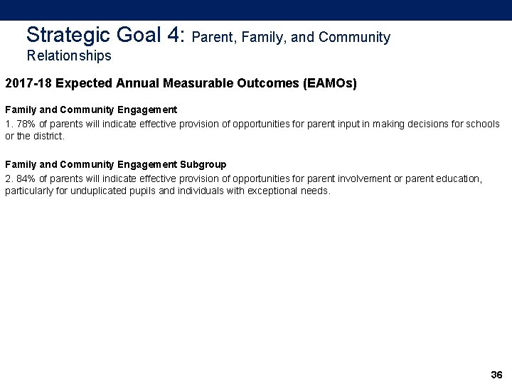 Strategic Goal 4: Parent, Family, and Community Relationships 2017 -18 Expected Annual Measurable Outcomes