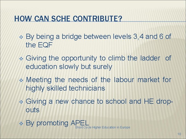 HOW CAN SCHE CONTRIBUTE? v By being a bridge between levels 3, 4 and