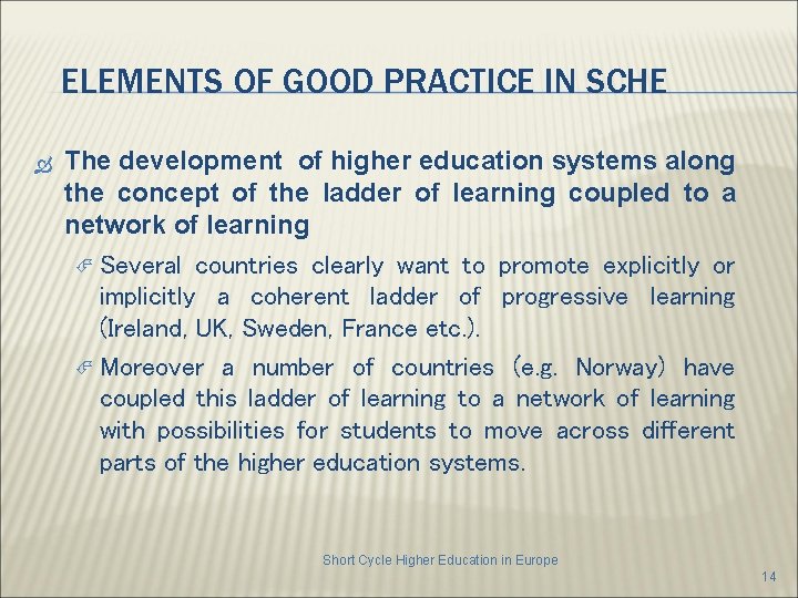 ELEMENTS OF GOOD PRACTICE IN SCHE The development of higher education systems along the